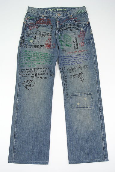 291295=HOMME（２９１２９５オム）の古着「プリントストレートデニムパンツ（デニムパンツ）」大画像１へ