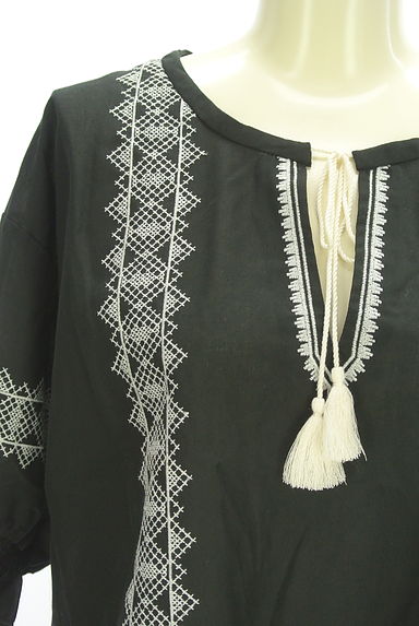 earth music&ecology（アースミュージック＆エコロジー）の古着「タッセル付きクロスステッチブラウス（カットソー・プルオーバー）」大画像４へ