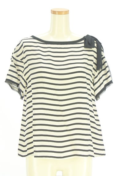 LANVIN en Bleu（ランバンオンブルー）の古着「シフォンリボン付きボーダーブラウス（カットソー・プルオーバー）」大画像１へ