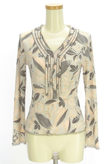 クリックで大画像表示 HIROKO KOSHINO(ヒロココシノ)の古着「チュールフリル花柄ストレッチカットソー(カットソー・プルオーバー)」大画像1へ