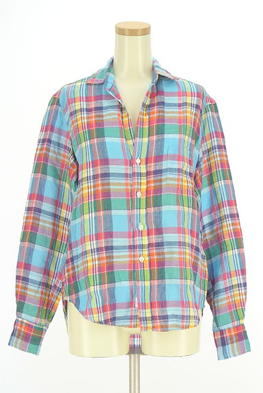 Frank&Eileen（フランクアンドアイリーン）の古着「チェック柄スキッパーリネンブラウス（カジュアルシャツ）」大画像１へ