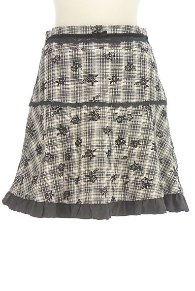 クリックで大画像表示 axes femme(アクシーズファム)の古着「チェック×フロッキーバラ柄ミニスカート(ミニスカート)」大画像1へ