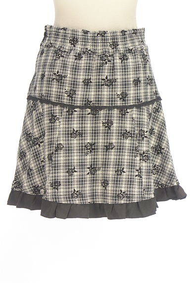 クリックで大画像表示 axes femme(アクシーズファム)の古着「チェック×フロッキーバラ柄ミニスカート(ミニスカート)」大画像2へ