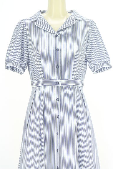 STRAWBERRY-FIELDS（ストロベリーフィールズ）の古着「オープンカラーストライプシャツワンピ（ワンピース・チュニック）」大画像４へ