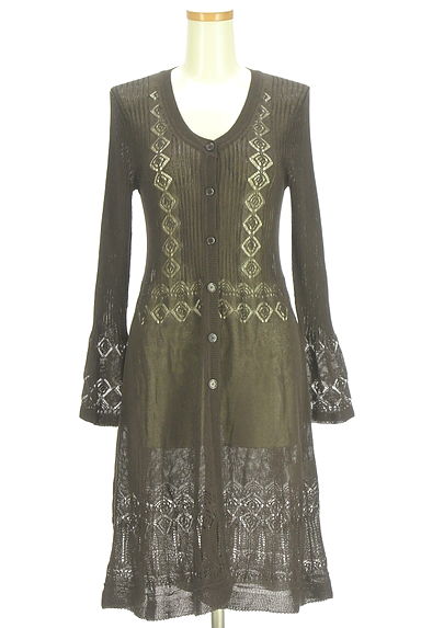 HIROKO BIS（ヒロコビス）の古着「透かし編み模様切替ロングニットカーディガン（カーディガン・ボレロ）」大画像１へ