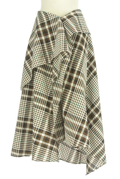 MOUSSY（マウジー）の古着「アシメントリーフリルチェック柄ロングスカート（ロングスカート・マキシスカート）」大画像１へ