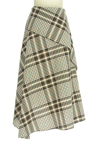 MOUSSY（マウジー）の古着「アシメントリーフリルチェック柄ロングスカート（ロングスカート・マキシスカート）」大画像２へ