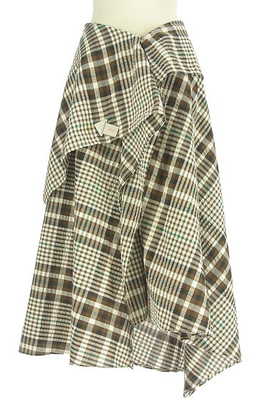 MOUSSY（マウジー）の古着「アシメントリーフリルチェック柄ロングスカート（ロングスカート・マキシスカート）」大画像４へ