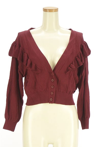 earth music&ecology（アースミュージック＆エコロジー）の古着「ショート丈フリルニットカーディガン（カーディガン・ボレロ）」大画像１へ