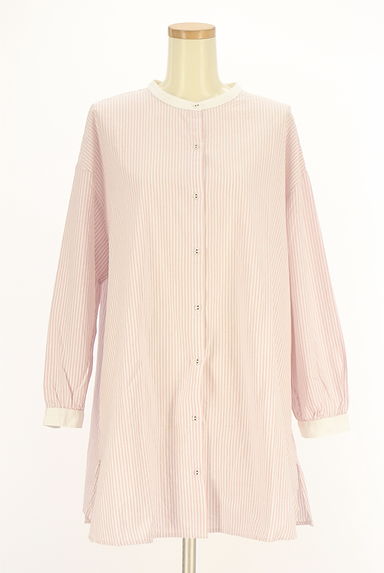 Samansa Mos2（サマンサモスモス）の古着「ストライプ柄バンドカラーシャツチュニック（ブラウス）」大画像１へ