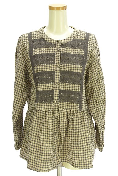 クリックで大画像表示 Samansa Mos2(サマンサモスモス)の古着「フロントレースギンガムチェックペプラムブラウス(ブラウス)」大画像1へ