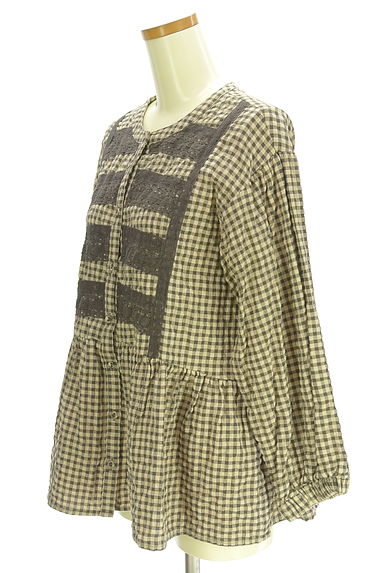 クリックで大画像表示 Samansa Mos2(サマンサモスモス)の古着「フロントレースギンガムチェックペプラムブラウス(ブラウス)」大画像3へ