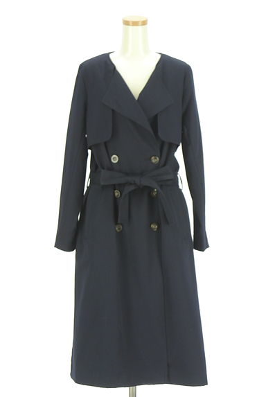 earth music&ecology（アースミュージック＆エコロジー）の古着「ノーカラーロングトレンチコート（トレンチコート）」大画像１へ