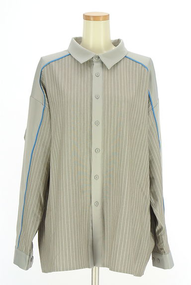 antiqua（アンティカ）の古着「tree cafe ピンストライプ柄シャツ（ブラウス）」大画像１へ