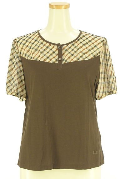 DAKS（ダックス）の古着「チェック切替ヘンリーネックカットソー（カットソー・プルオーバー）」大画像１へ