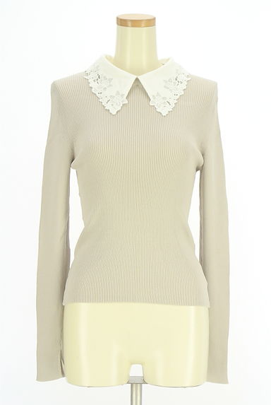 NATURAL BEAUTY BASIC（ナチュラルビューティベーシック）の古着「刺繍レース付け衿リブニットトップス（ニット）」大画像１へ