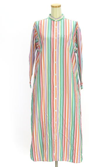 BEAMS Women's（ビームス　ウーマン）の古着「BEAMS BOY マルチストライプシャツワンピ（ワンピース・チュニック）」大画像１へ
