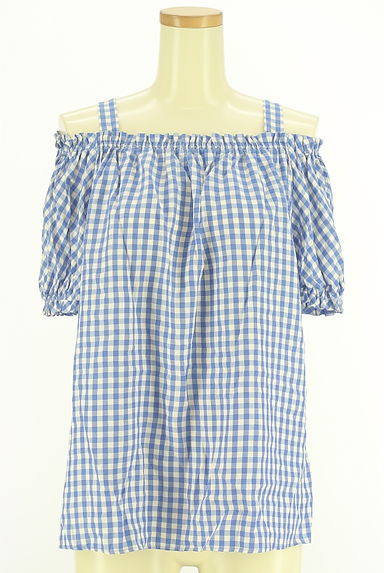 STRAWBERRY-FIELDS（ストロベリーフィールズ）の古着「オープンショルダーチェックブラウス（カットソー・プルオーバー）」大画像１へ