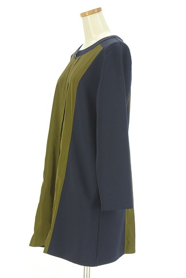 HIROKO BIS（ヒロコビス）の古着「配色ノーカラージップロングコート（コート）」大画像３へ