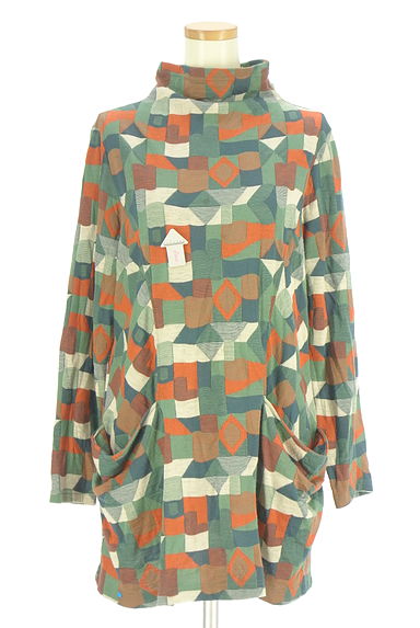 KEIKO KISHI（ケイコキシ）の古着「パッチワーク風ハイネックチュニック（ワンピース・チュニック）」大画像４へ