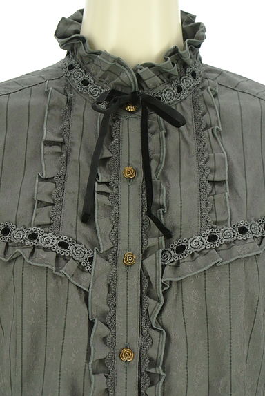 axes femme（アクシーズファム）の古着「ストライプ×花柄フリルブラウス（ブラウス）」大画像４へ