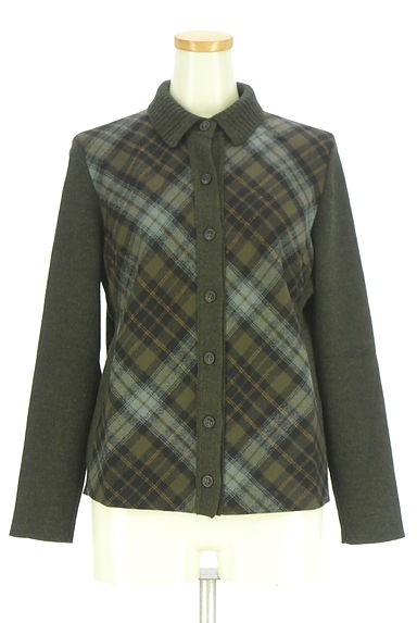 DAKS（ダックス）の古着「チェック柄ウール切替襟付きニットカーディガン（カーディガン・ボレロ）」大画像１へ