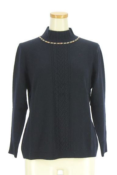 DAKS（ダックス）の古着「チェックライン入りモックネックケーブル編みニットトップス（ニット）」大画像１へ