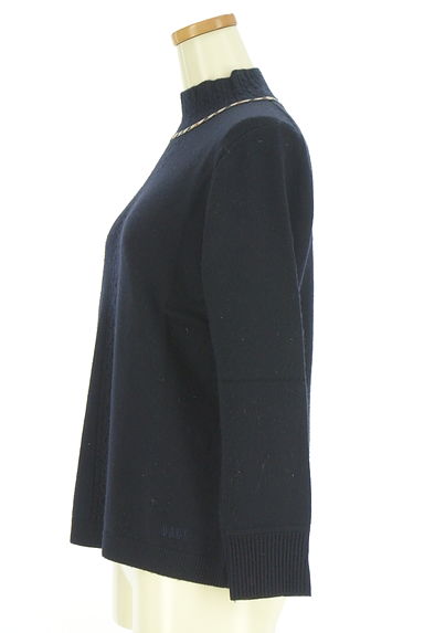 DAKS（ダックス）の古着「チェックライン入りモックネックケーブル編みニットトップス（ニット）」大画像３へ