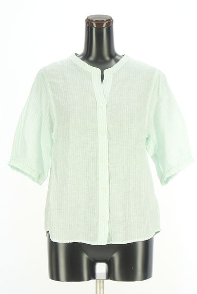 INDIVI（インディヴィ）の古着「半そでストライプ柄リネンシャツ（ブラウス）」大画像１へ