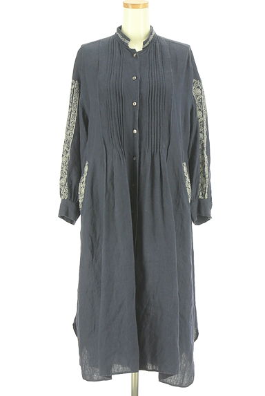 yuni（ユニ）の古着「刺繍入りリネンロングシャツワンピース（ワンピース・チュニック）」大画像１へ