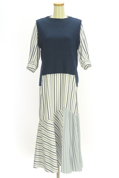 ELENDEEK（エレンディーク）の古着「ニットベスト+ストライプロングワンピ（ツーピース（ジャケット＋ワンピース））」大画像１へ