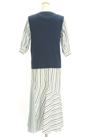 ELENDEEK（エレンディーク）の古着「ニットベスト+ストライプロングワンピ（ツーピース（ジャケット＋ワンピース））」大画像２へ