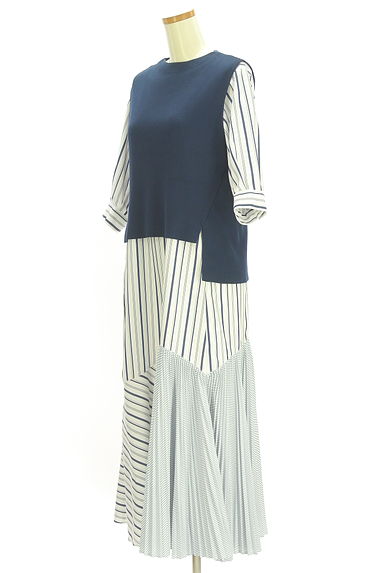 ELENDEEK（エレンディーク）の古着「ニットベスト+ストライプロングワンピ（ツーピース（ジャケット＋ワンピース））」大画像３へ