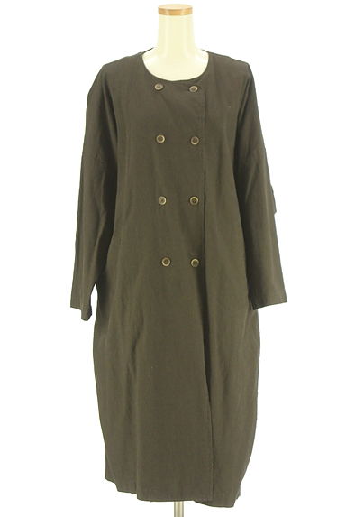 Samansa Mos2（サマンサモスモス）の古着「ギンガムチェック柄ノーカラーロングコート（コート）」大画像１へ