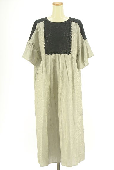 Samansa Mos2（サマンサモスモス）の古着「レースヨークストライプロングワンピース（ワンピース・チュニック）」大画像１へ