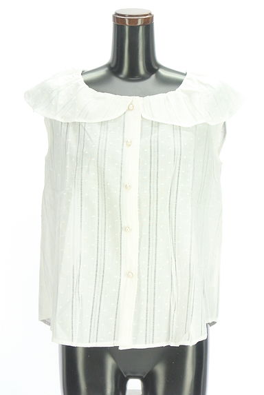 クリックで大画像表示 Couture Brooch(クチュールブローチ)の古着「フリルカラー透かしストライプブラウス(ブラウス)」大画像1へ