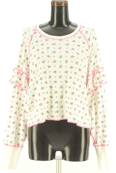 クリックで大画像表示 ROSE BUD(ローズバッド)の古着「メローフリル小花柄ワッフルトップス(カットソー・プルオーバー)」大画像1へ