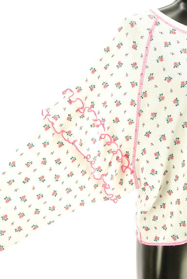 クリックで大画像表示 ROSE BUD(ローズバッド)の古着「メローフリル小花柄ワッフルトップス(カットソー・プルオーバー)」大画像4へ