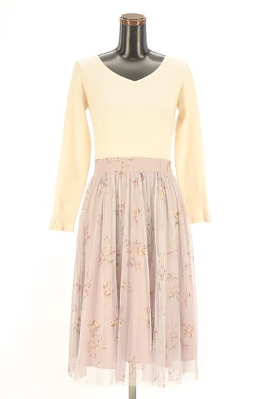LAISSE PASSE（レッセパッセ）の古着「リブニット×花柄チュール膝下ワンピース（ワンピース・チュニック）」大画像１へ
