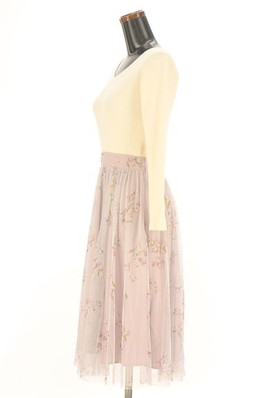 LAISSE PASSE（レッセパッセ）の古着「リブニット×花柄チュール膝下ワンピース（ワンピース・チュニック）」大画像３へ