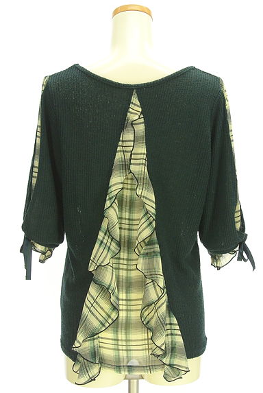 クリックで大画像表示 axes femme(アクシーズファム)の古着「チェック柄シフォン切替ローゲージニットトップス(ニット)」大画像2へ