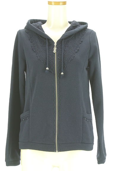 axes femme（アクシーズファム）の古着「フラワーレース切替裏起毛ジップアップパーカー（スウェット・パーカー）」大画像１へ