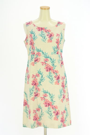 クリックで大画像表示 Laura Ashley(ローラアシュレイ)の古着「花柄リネン膝丈ワンピース(ワンピース・チュニック)」大画像1へ