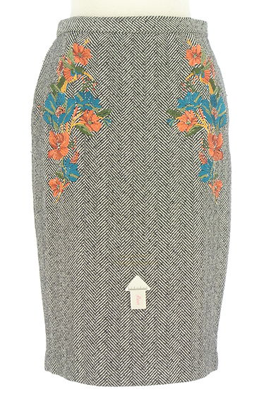 クリックで大画像表示 Lily Brown(リリーブラウン)の古着「膝下丈刺繍入りヘリンボーンペンシルスカート(スカート)」大画像4へ