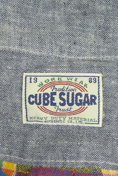 クリックで大画像表示 CUBE SUGAR(キューブシュガー)の古着「ロゴダンガリー×綿麻チェックカットソー(カットソー・プルオーバー)」大画像6へ