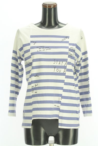 クリックで大画像表示 CUBE SUGAR(キューブシュガー)の古着「ロゴミックスボーダー柄カットソー(Tシャツ)」大画像1へ