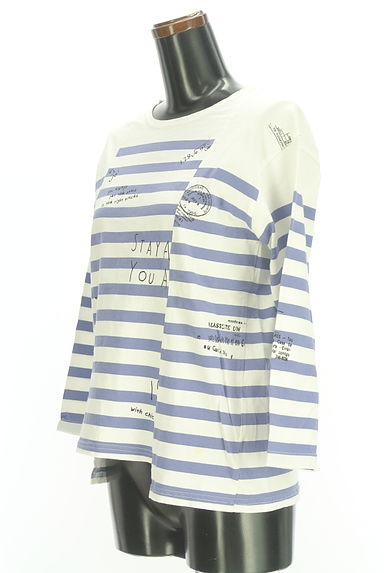 クリックで大画像表示 CUBE SUGAR(キューブシュガー)の古着「ロゴミックスボーダー柄カットソー(Tシャツ)」大画像3へ