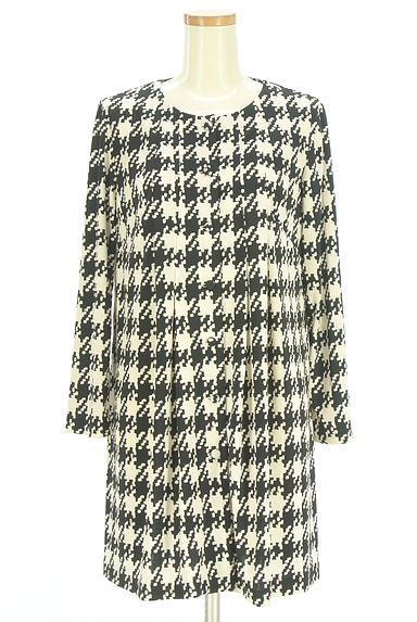 TABASA（タバサ）の古着「千鳥格子柄ノーカラーロングカーディガン（カーディガン・ボレロ）」大画像１へ
