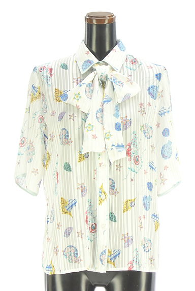 クリックで大画像表示 NARA CAMICIE(ナラカミーチェ)の古着「ストライプ×海モチーフ柄シアーブラウス(ブラウス)」大画像1へ