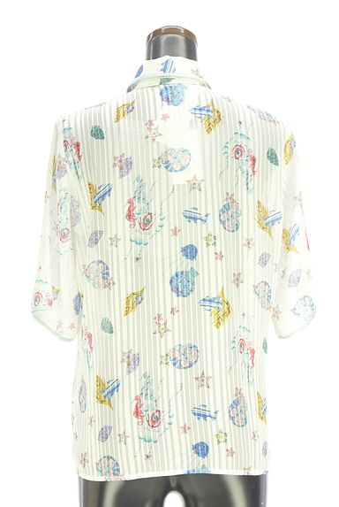 クリックで大画像表示 NARA CAMICIE(ナラカミーチェ)の古着「ストライプ×海モチーフ柄シアーブラウス(ブラウス)」大画像2へ